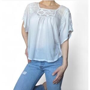 Women’s White Rip Curl Blouse With Crochet Detail Flowy Sleeves Beach Size S